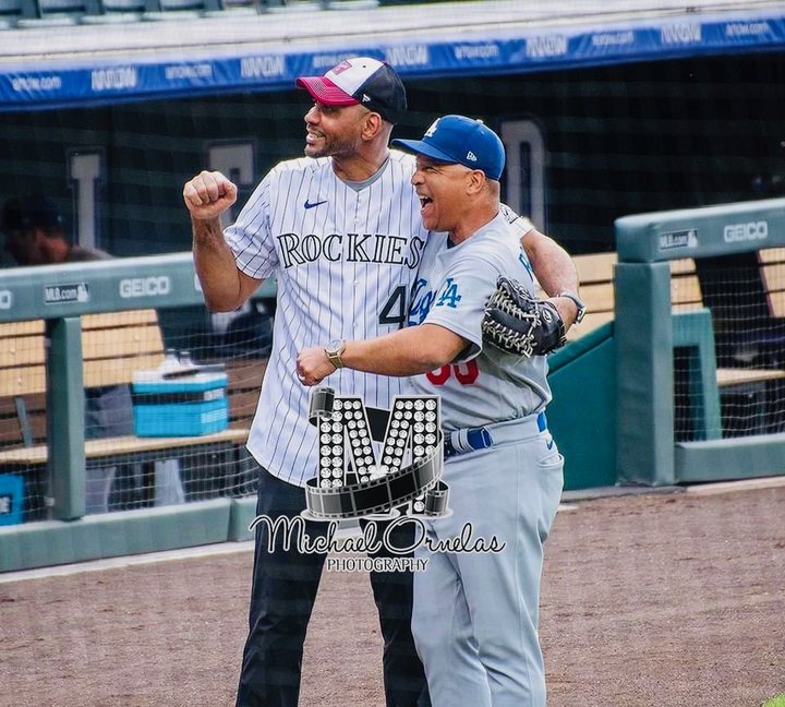 DaVarryl Williamson throwing the first pitch at a Colorado Rockies game