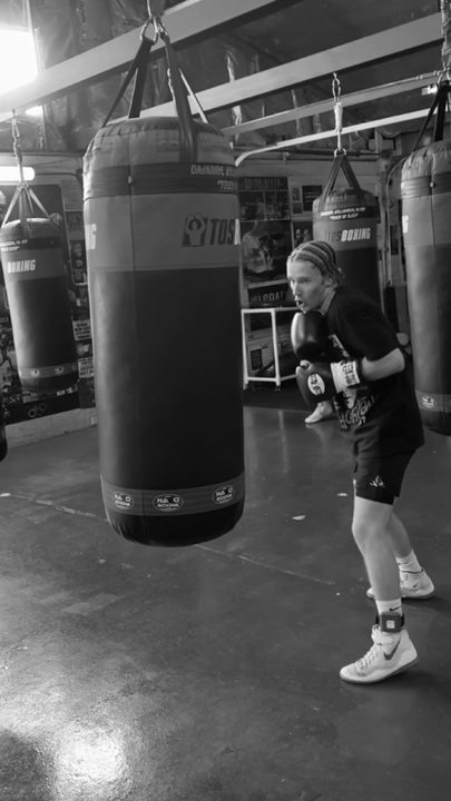 Dylan Loftens working the heavy bag at TOS